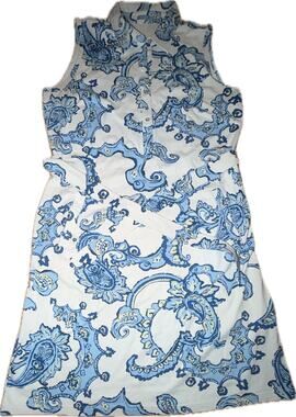 J. McLaughlin Shirt Dress Womens XL Blue & White Paisley Midi Sleeveless